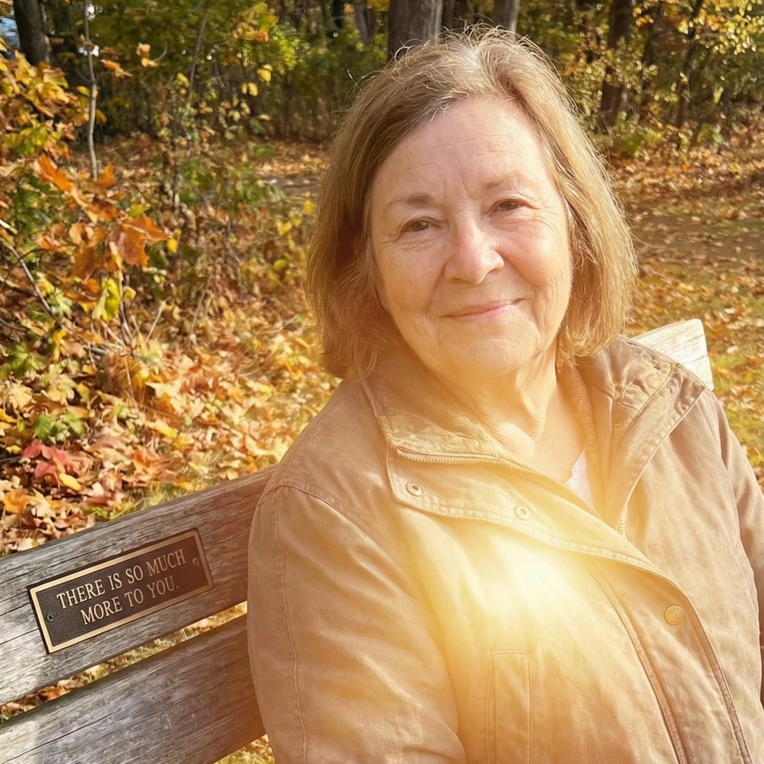 Original Maverick First portrait beside a bench engraved with the phrase There is so much more to you.
